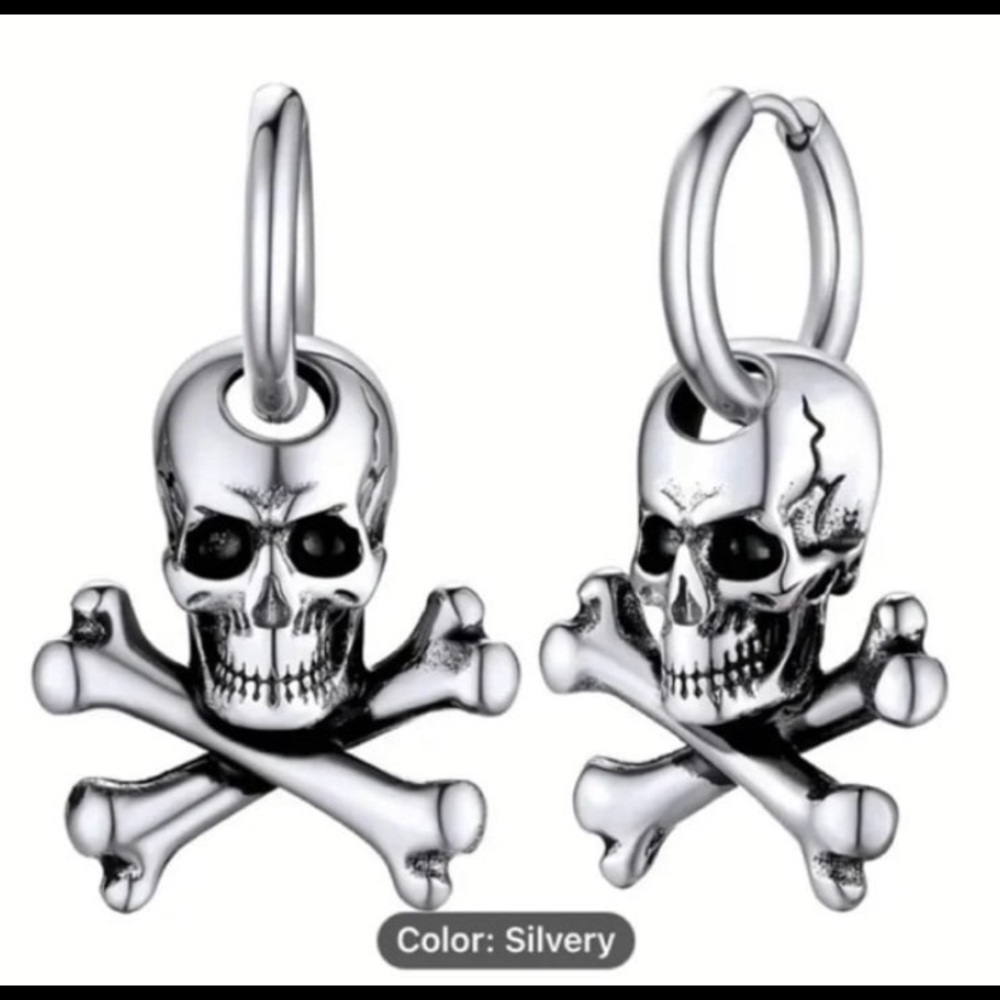 New! Unisex Punk 316 Stainless Steel Gothic Skull & Crossbones Dangle Earrings